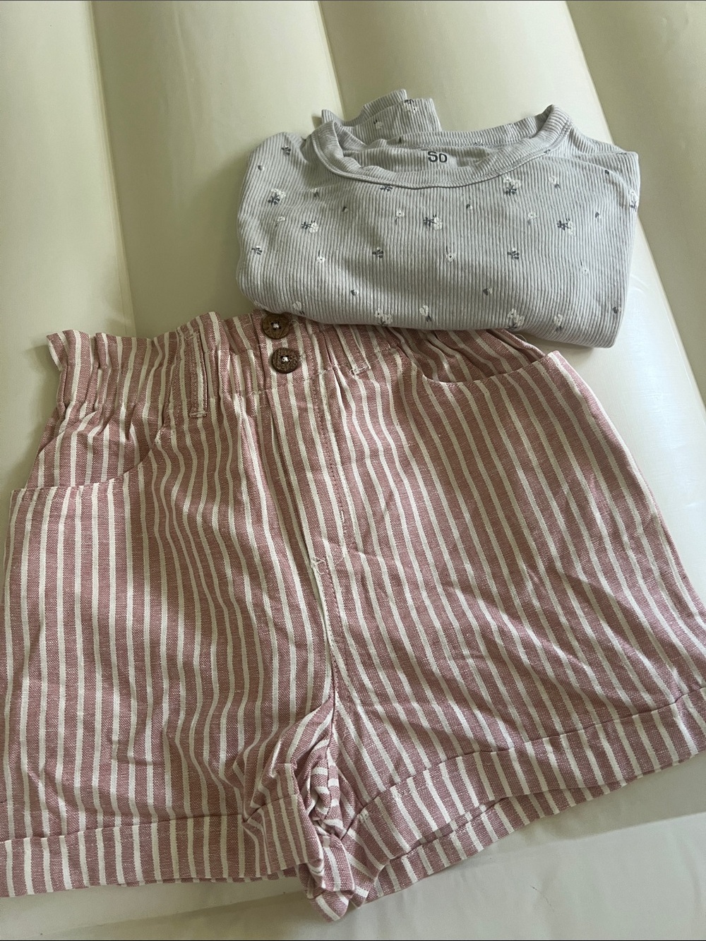 Striped Pink & White High-Waist Women’s Shorts w/ free top!💐